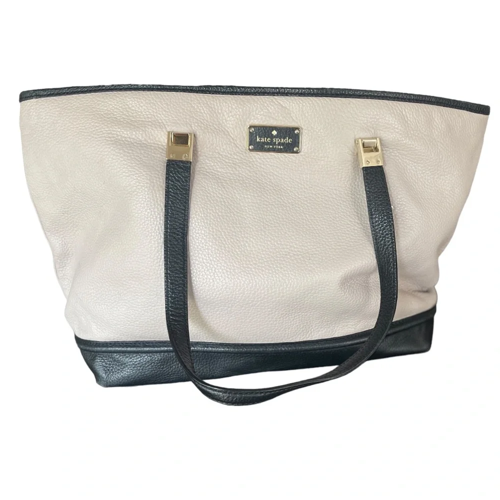 Kate Spade Large Tan + Black‎ Leather Tote Bag
